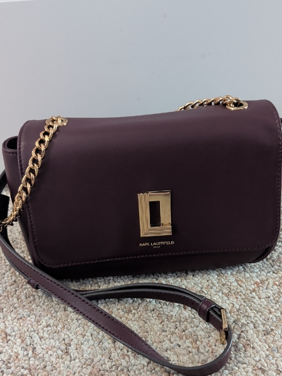 Karl Lagerfeld Handbags - Karl Lagerfeld Plum Crossbody Shoulder Bag with Gold Hardware